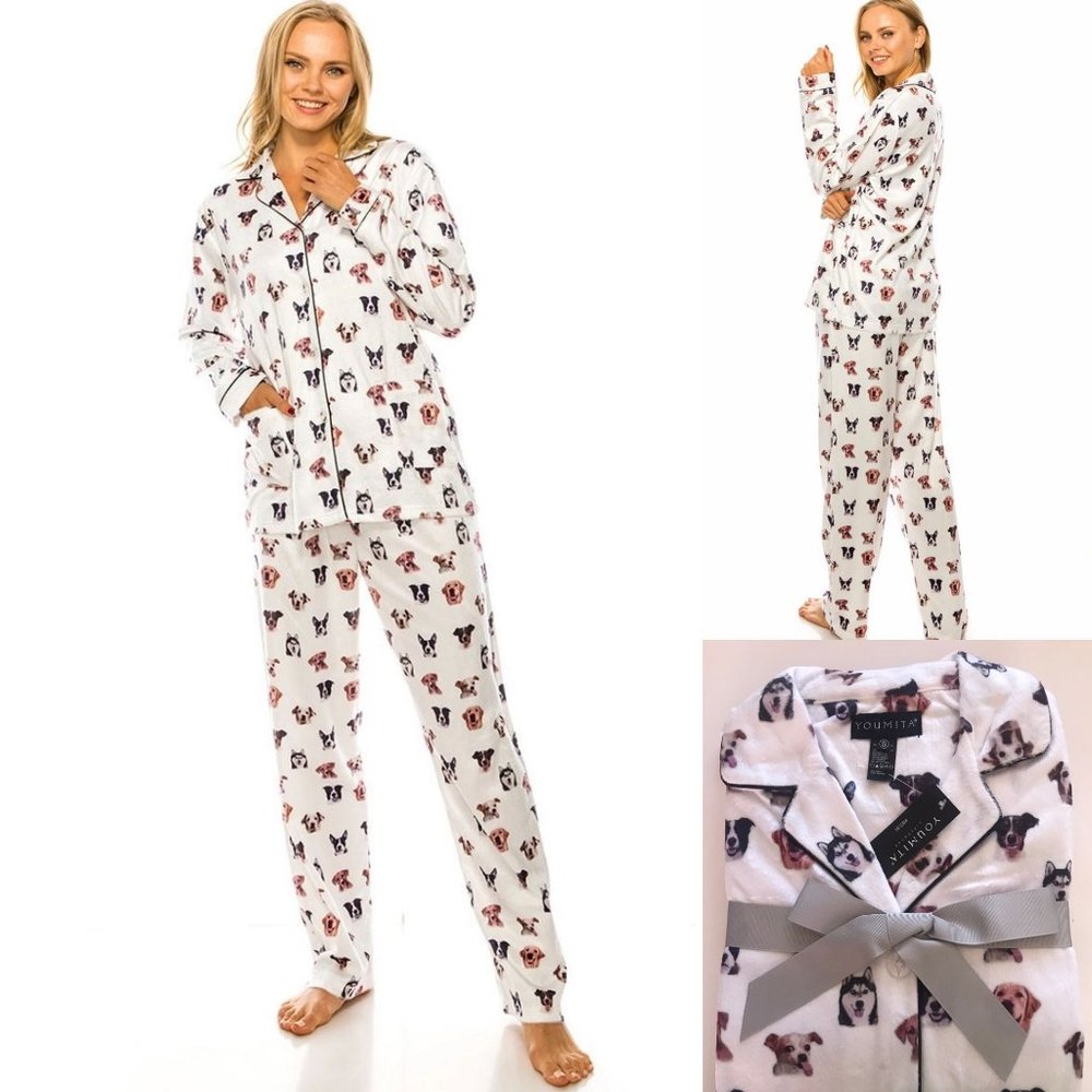 NWT Youmita "Husky, bulldog and more!" Women's Fleece Pajama Set, S-3X, gift pkg